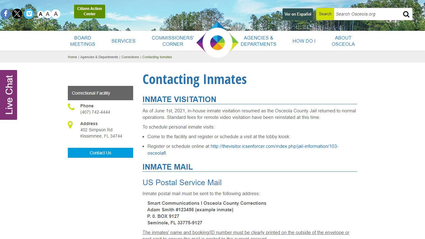 Contacting Inmates - Osceola County, Florida